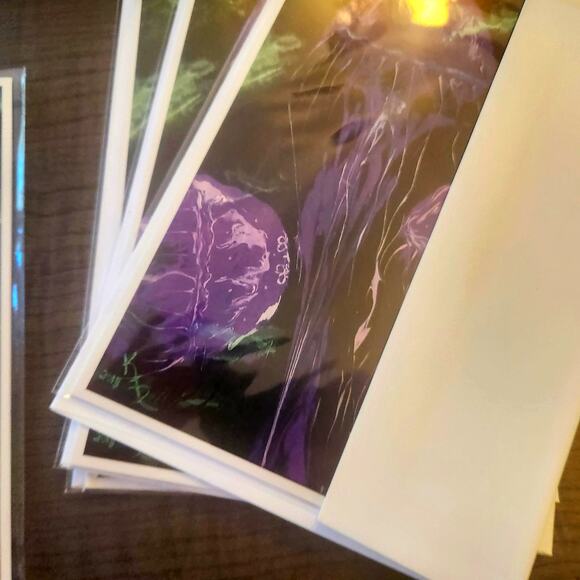 Purple Jellyfish 5"x7" Greeting Cards Set of 4 Acid Free Art Print Abstract - Picture 4 of 6